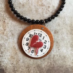 OOAK Watch Face Beaded Broken Heart Necklace